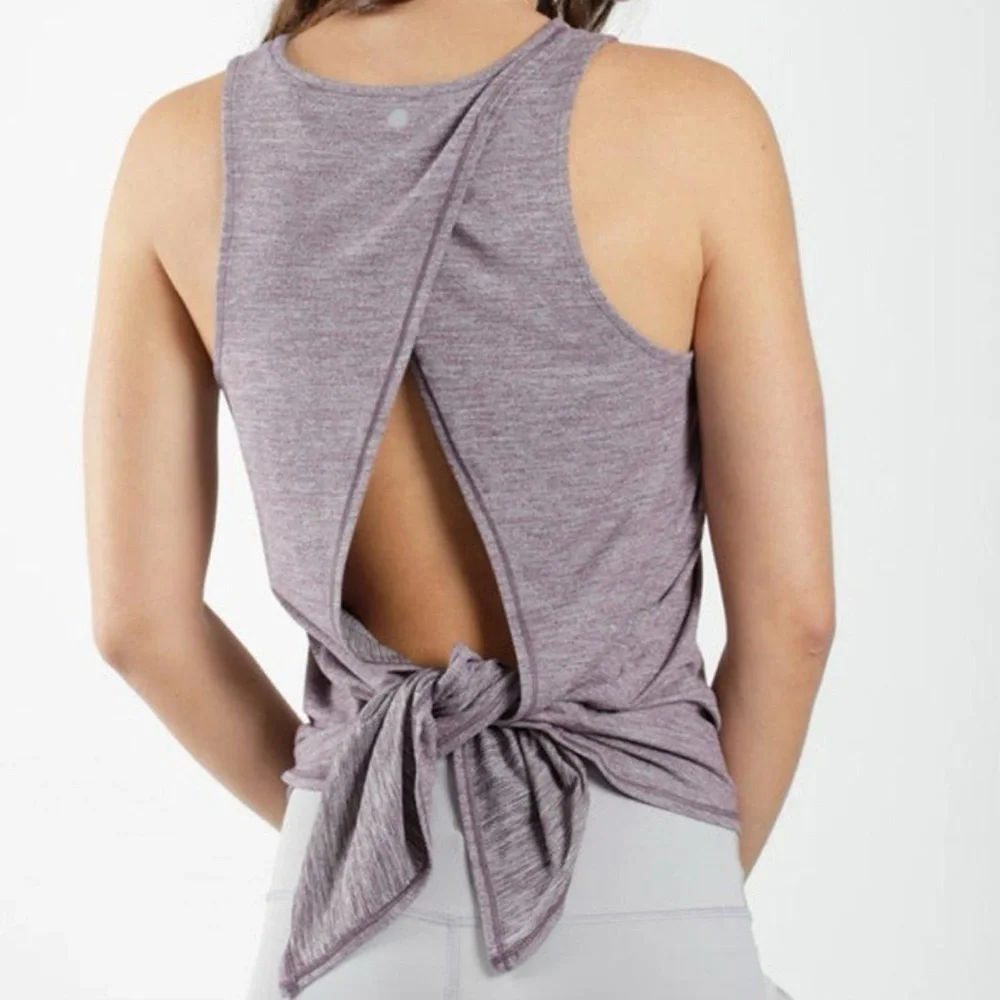 Yogalicious Infinite Plum Purple Split Tie Back Active Tank Top
